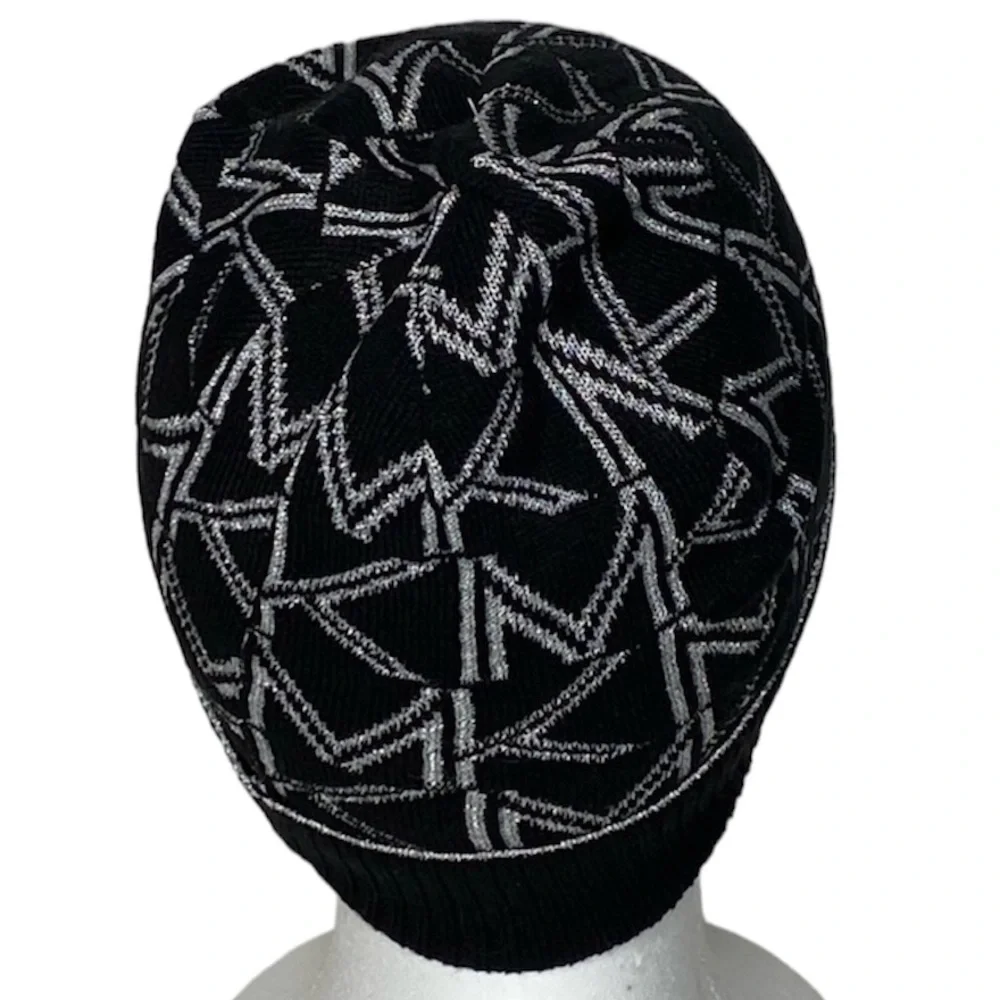 Michael Kors Metallic Logo Cuffed Beanie Hat Black Silver